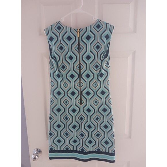 Michael Kors Dress S Sleeveless V-neck Pattern Zipper Geometric Blue Stretch - Picture 6 of 6